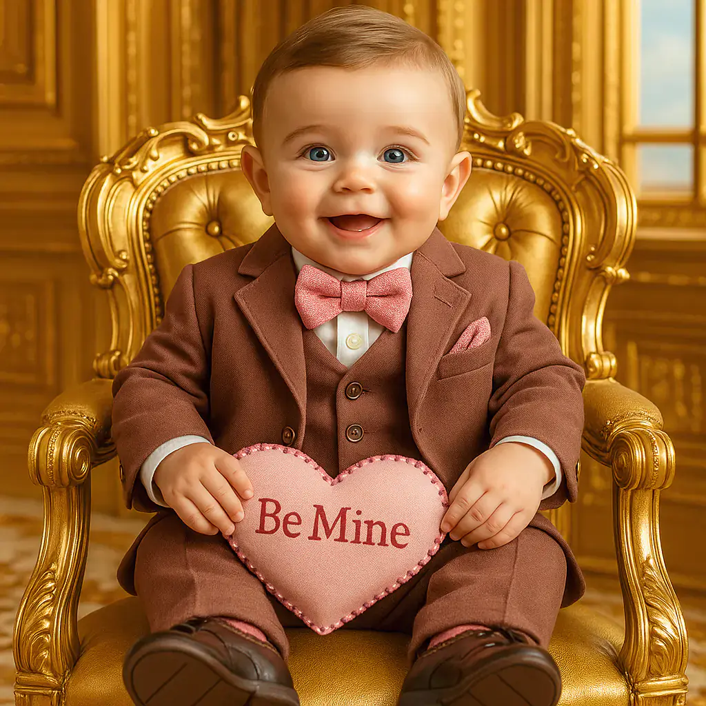 Golden Suit Baby Holding Heart