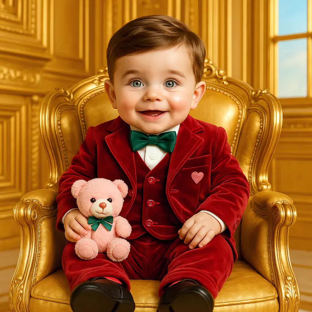Golden-Throned-Toddler-with-Teddy