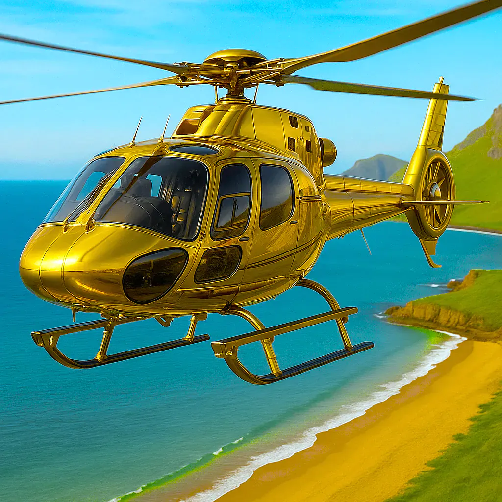 Golden Helicopter Over Paradise Beach