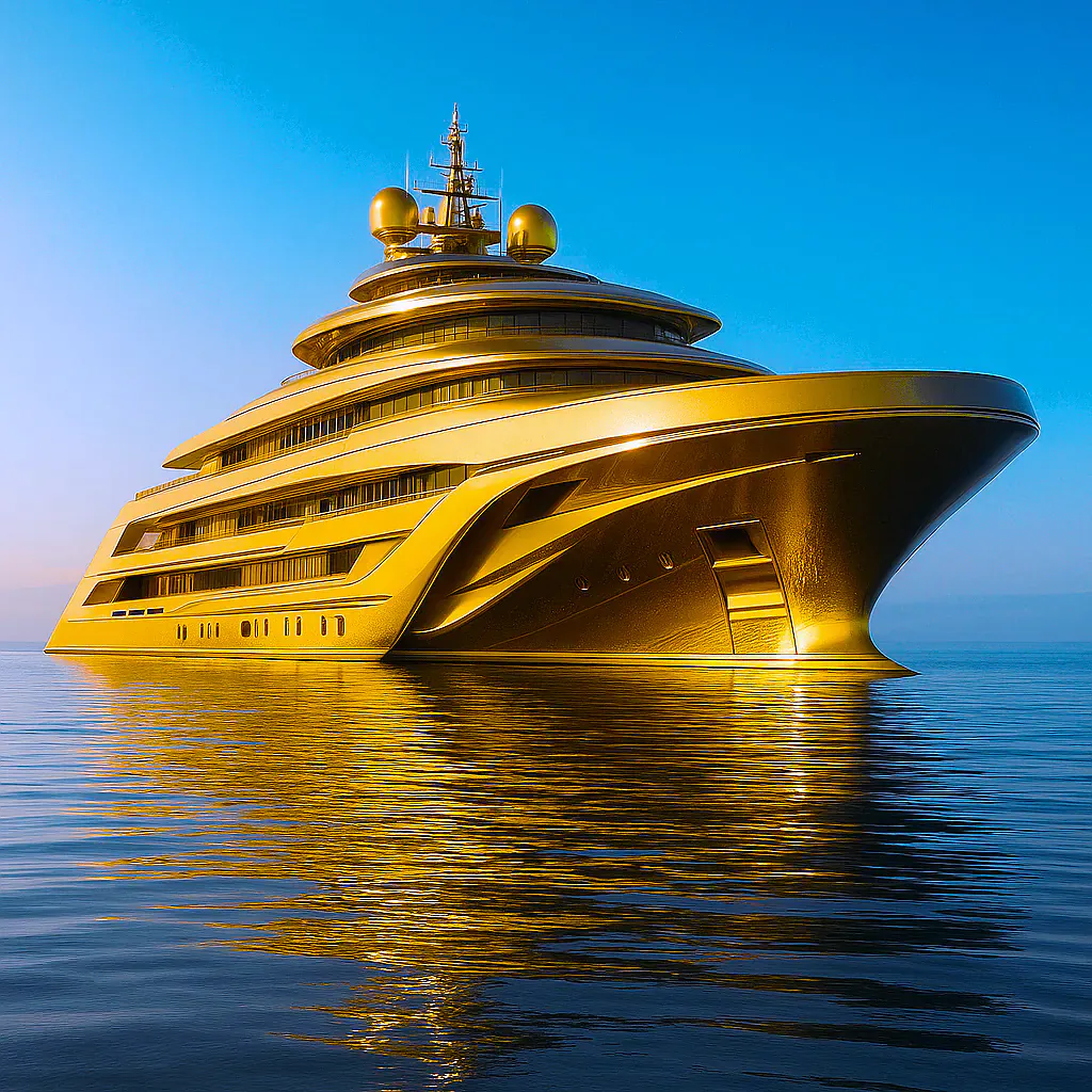 Golden Luxury Yacht at Sunset