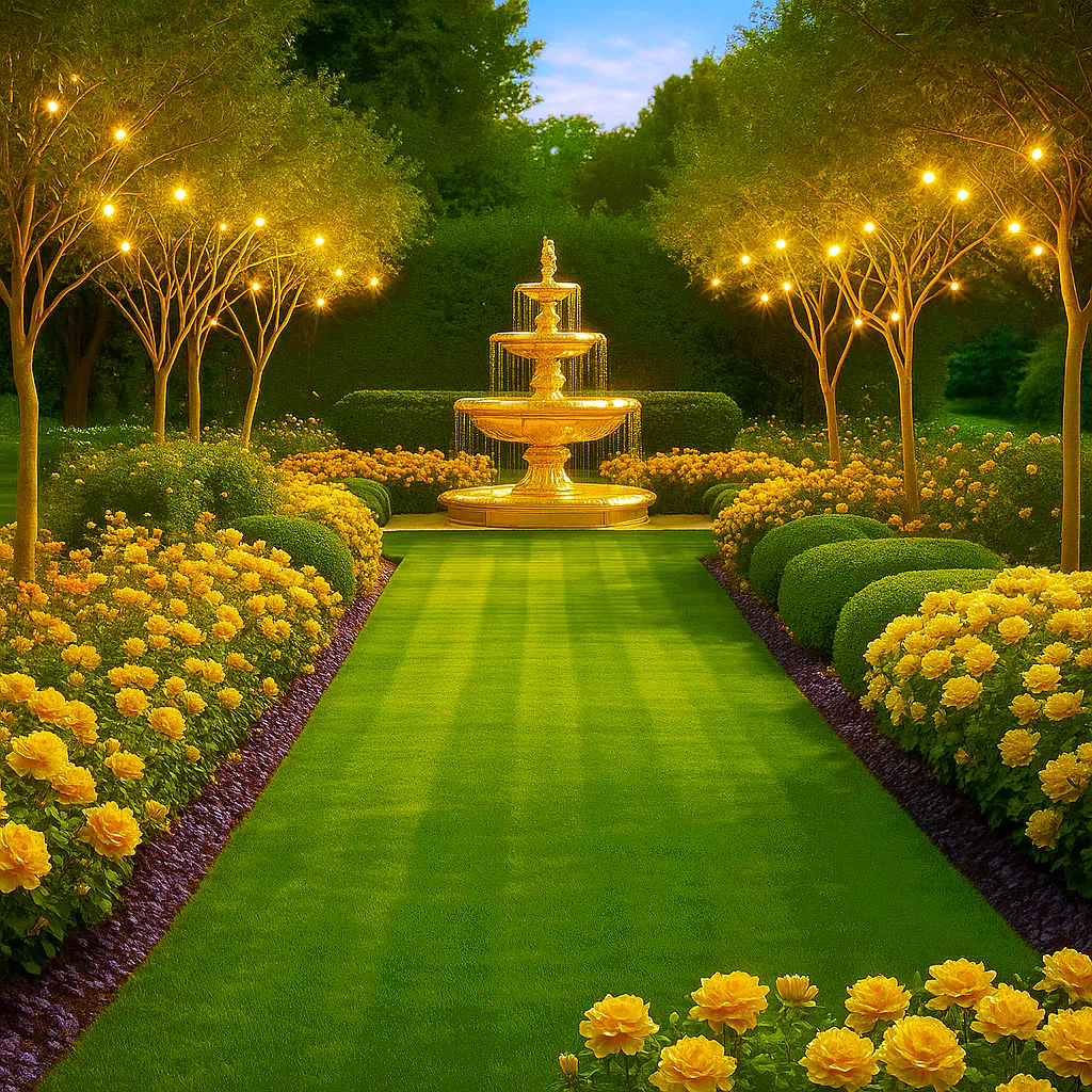 Golden Lanterns and Fountain