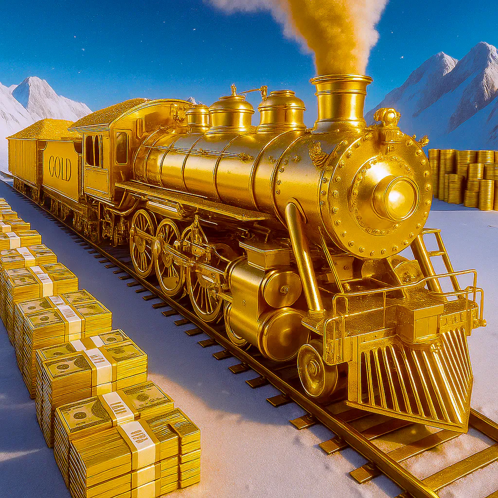 Golden Money Express on Snowy Rails