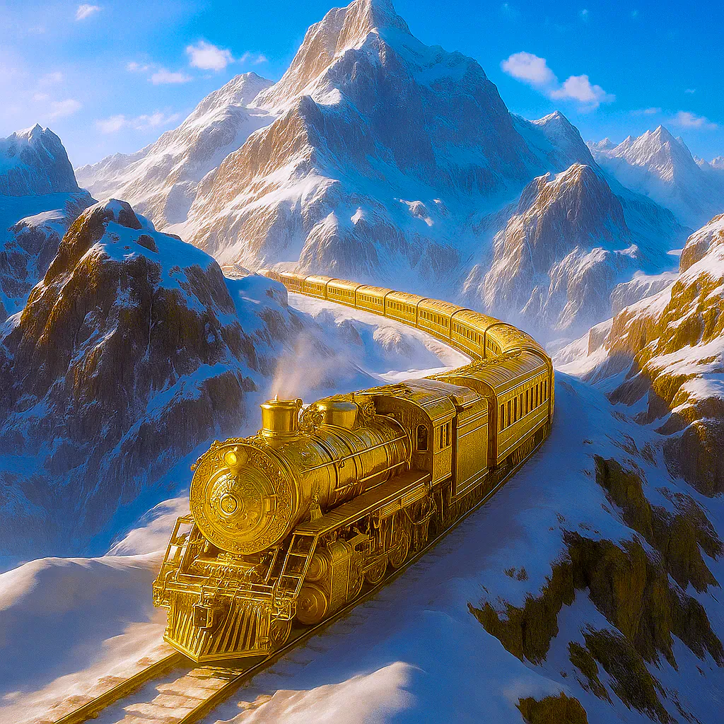 Golden Train in the Snowy Mountains