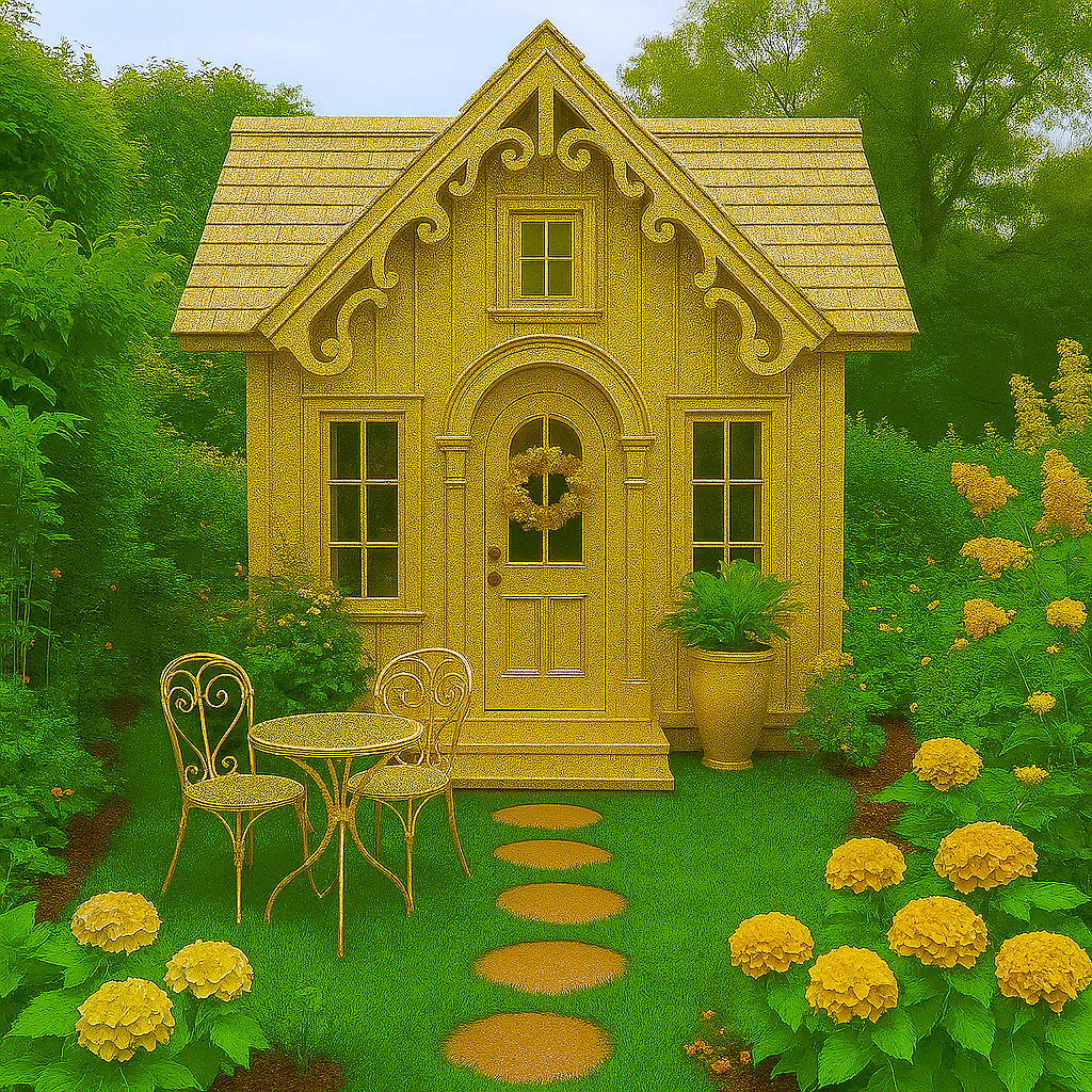 Golden Cottage in a Hydrangea Garden