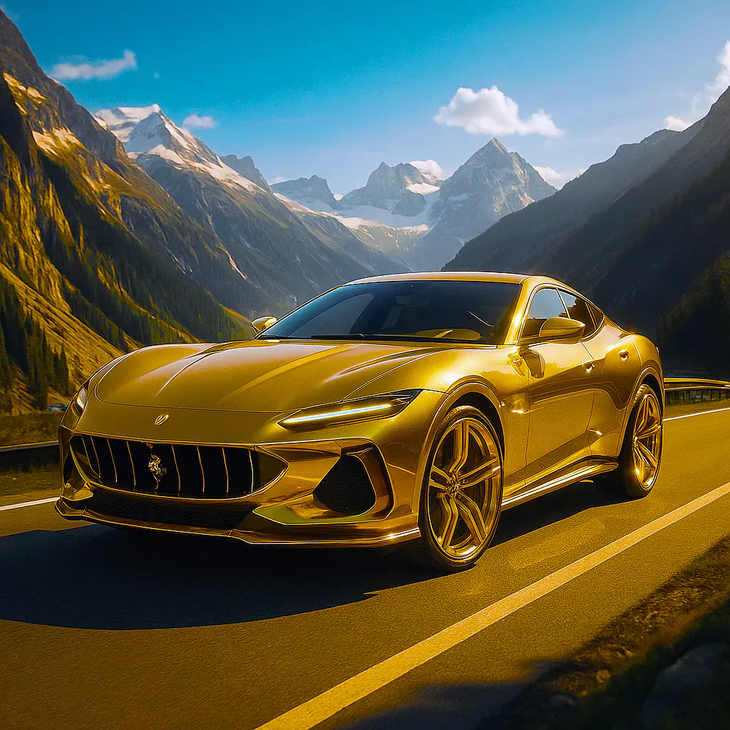 Golden Ferrari on Alpine Road