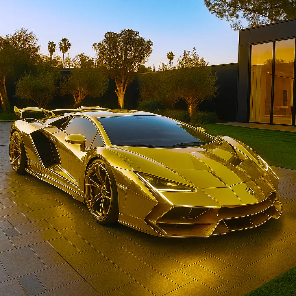 Golden Lamborghini on Modern Estate