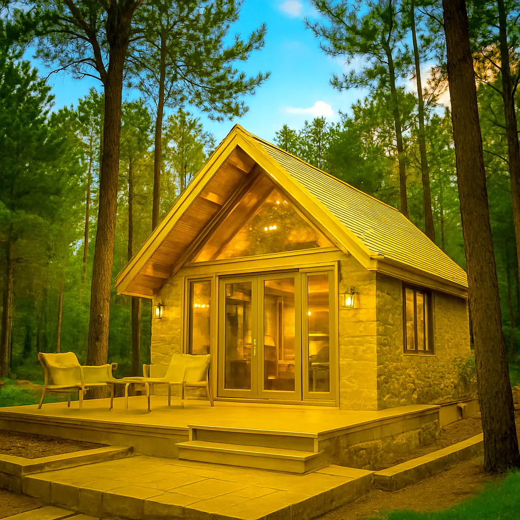 Golden-Hour Forest Cabin Retreat