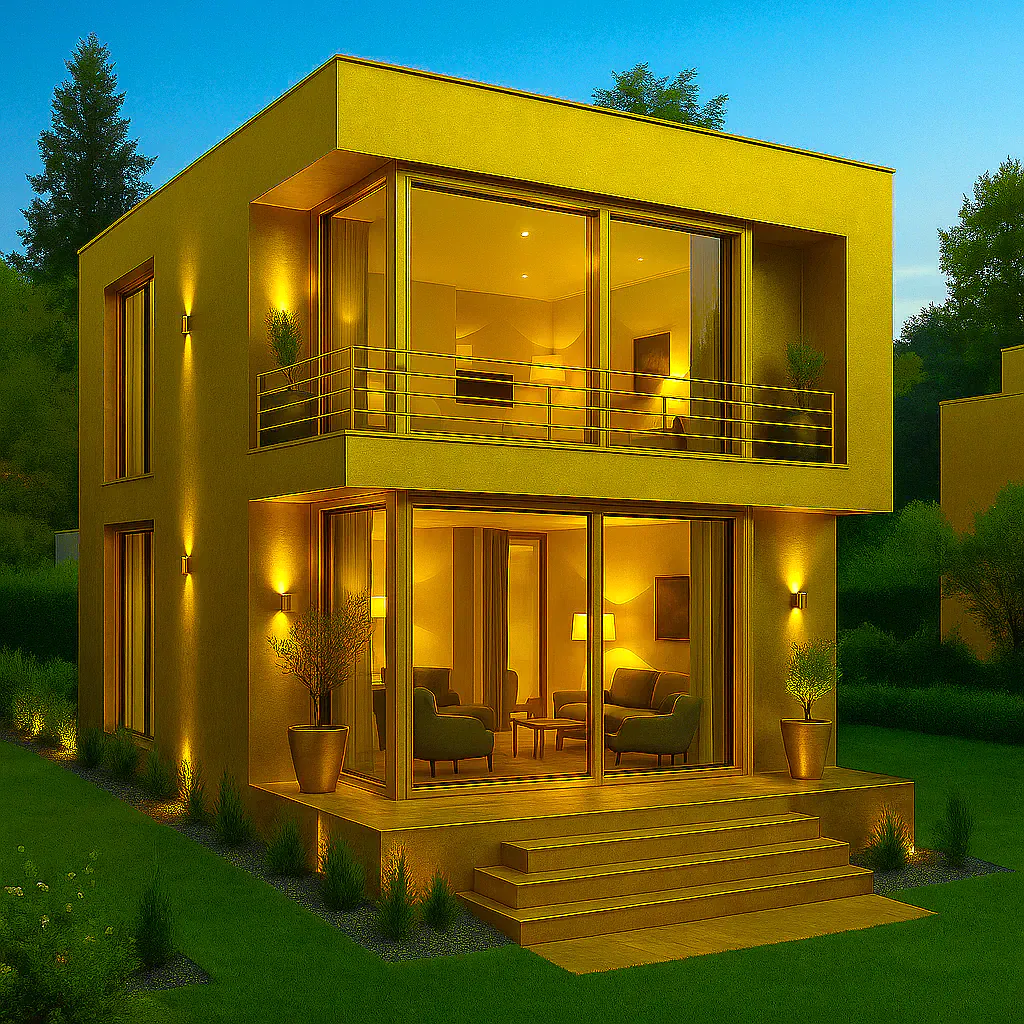 Modern Glass Mansion at Dusk