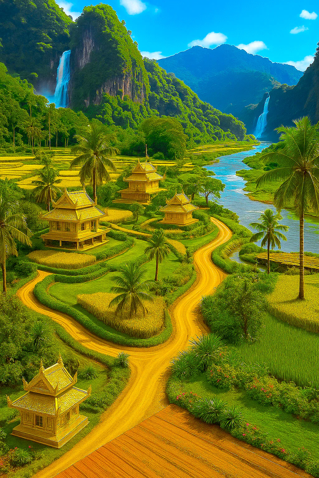 Golden Pagodas on a Winding Path
