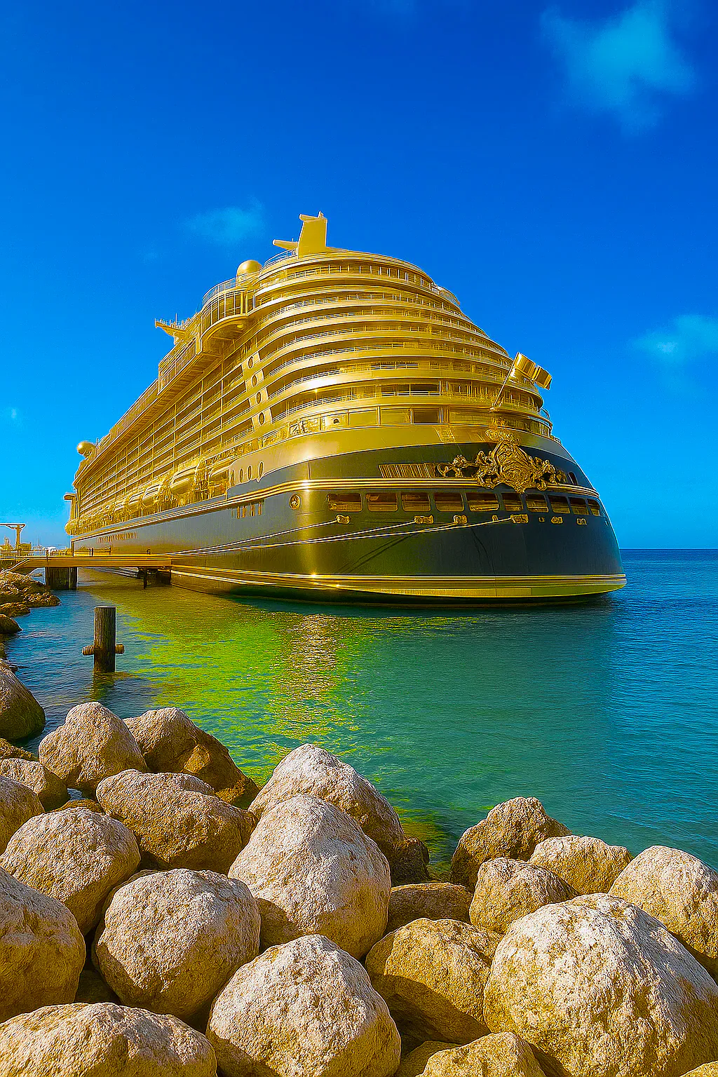 Golden Cruise Ship at Sunset