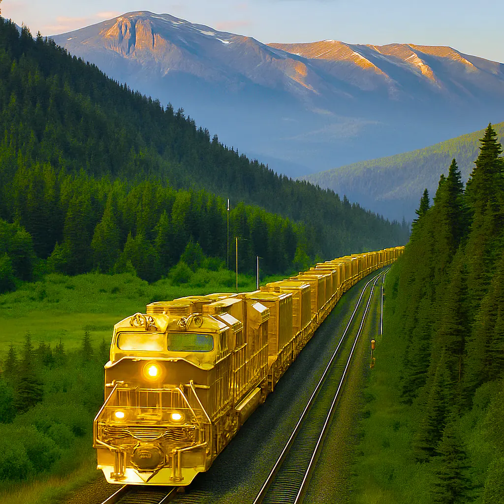 Golden Train in Emerald Mountains