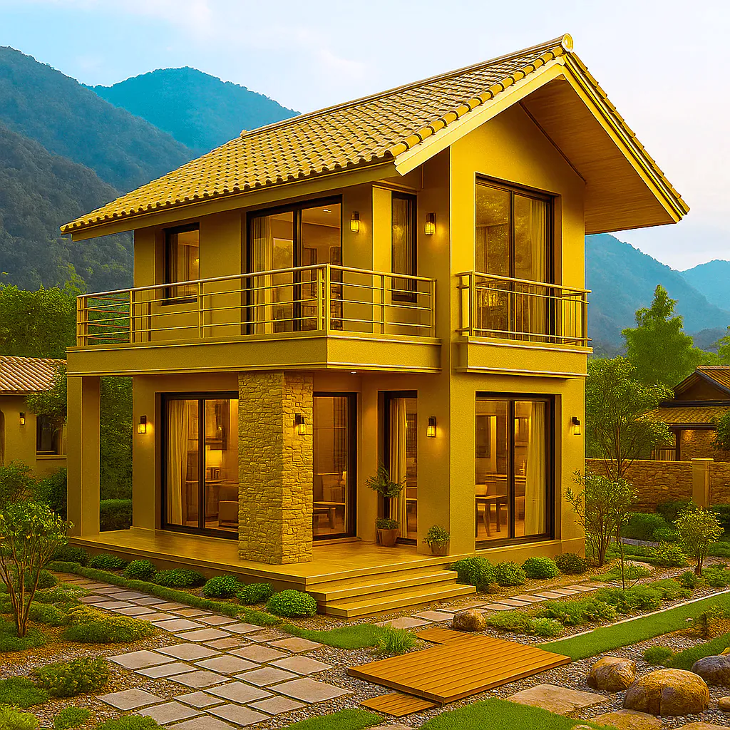 Golden Home in Mountains